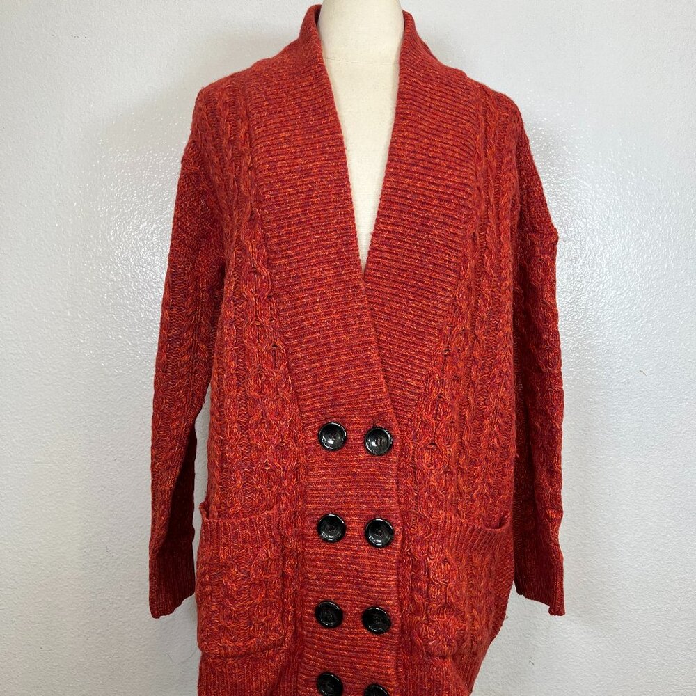 Whistles Burnt Orange Cable Knit‎ Lambswool Blend Cardigan Size 10